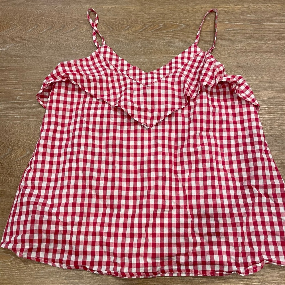 Red plaid gingham cami top open back tie bow shirt